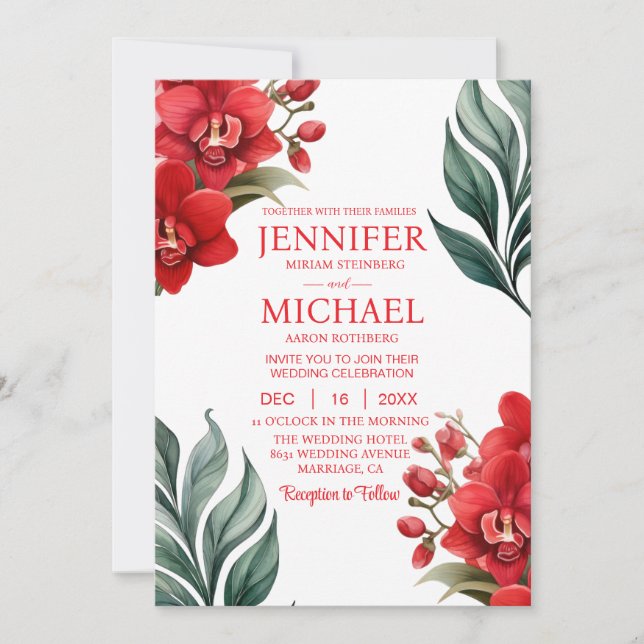 Convites de Casamento de Orquídeas Vermelhas Inver (Frente)