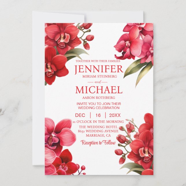 Convites de Casamento de Orquídeas Vermelhas Inver (Frente)