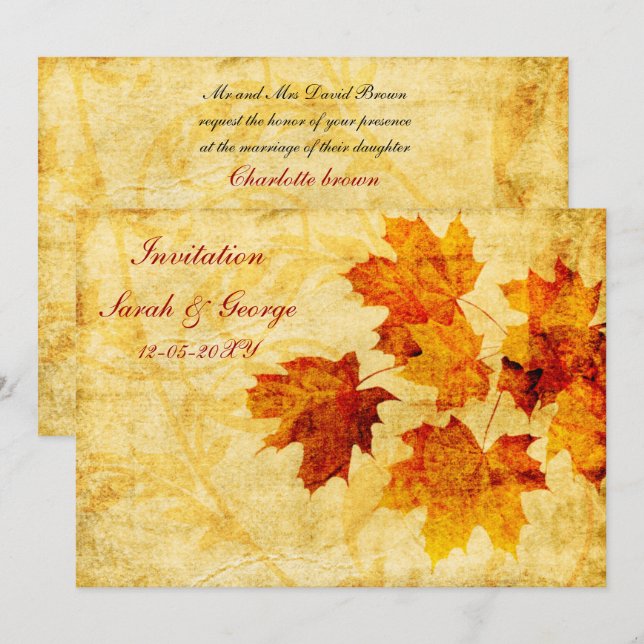 convites de casamento de outono (Frente/Verso)