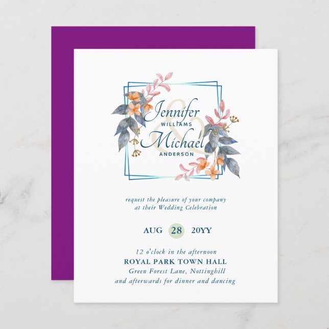 Convites de Casamento de Outono com Folhas de Jard (Frente/Verso)