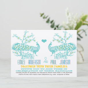 Convites de Casamento de Pavão Aqua e Mostarda Ama