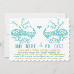 Convites de Casamento de Pavão Aqua e Mostarda Ama