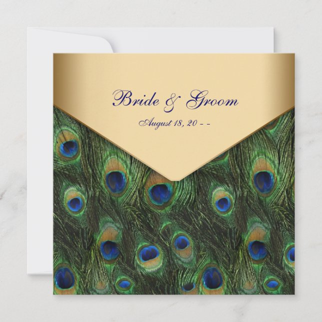 Convites de Casamento de Pavão em Ouro Elegante (Frente)