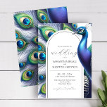 Convites De Casamento De Peacock Por Aquarela<br><div class="desc">Descubra o charme do nosso sofisticado convite para o casamento, adornada com uma representação aquática de um pavão, feita em matizes roxos, verdes e azuis. Este convite exude elegância, apresentando a palavra 'Casamento' em uma letra contemporânea, elegantemente enquadrada por um motivo de arco. Do lado oposto, você encontrará uma apresentação...</div>