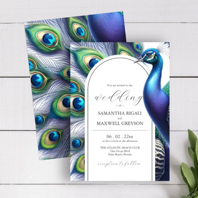 Convites De Casamento De Peacock Por Aquarela (Watercolor peacock wedding invitation in shades of purple blue and green by Do Tell A Belle)