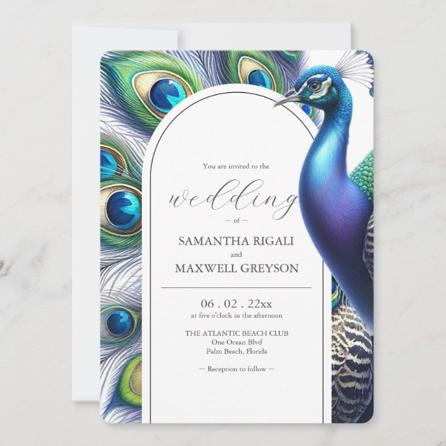 Convites de Casamento de Peacock Única de Aquarela (Frente)