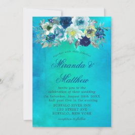 Convites De Casamento De Peônias De Molho Azul