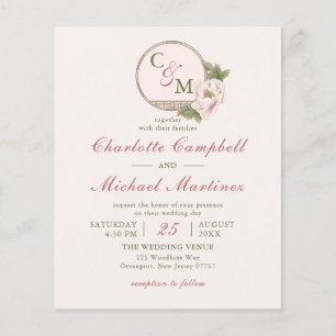 Convites de casamento de Pequim Rosa, Blush, Monog