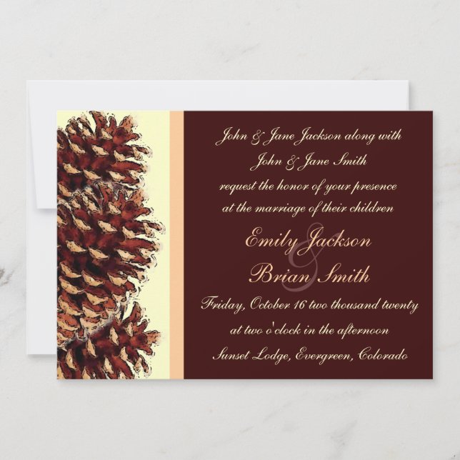 Convites de casamento de pinho-de-pêssego-marrom (Frente)