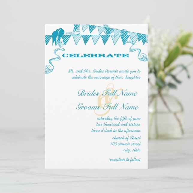 Convites De Casamento De Poços Azuis Aqua (Em pé/Frente)