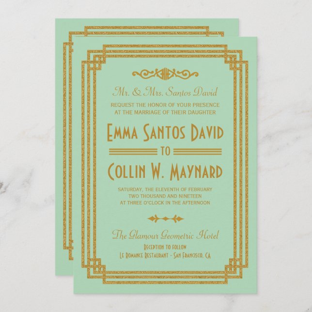 Convites de casamento de ponto de deco de arte sim (Frente/Verso)