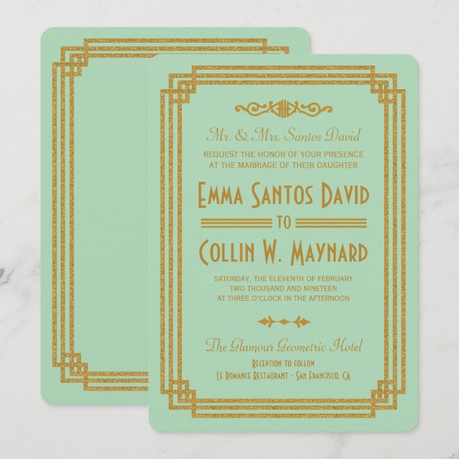 Convites de casamento de ponto de deco de arte sim (Frente/Verso)