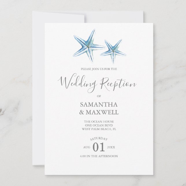 Convites de Casamento de Praia com Estrela-do-Mar  (Frente)