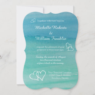 Convites de casamento de praia em aquarela azul aq