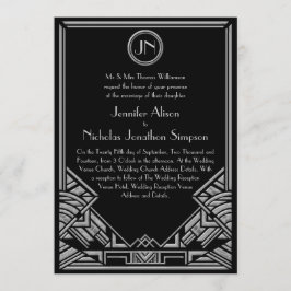 Convites de casamento de prata pretos do estilo de