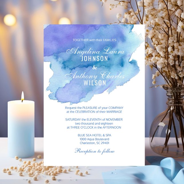 Convites De Casamento De Púrpura De Teal Azul De A (Watercolor Blue Teal Purple Wedding Invitations)