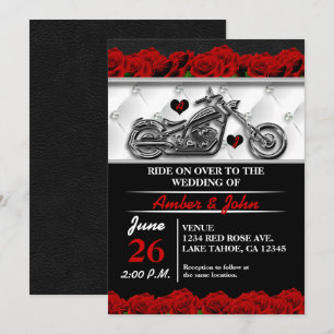 Convites de Casamento de Rosa de Couro de Motocicl