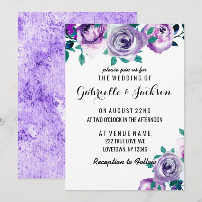 Convites De Casamento De Rosa Floral De Mint & Pur (Frente/Verso)