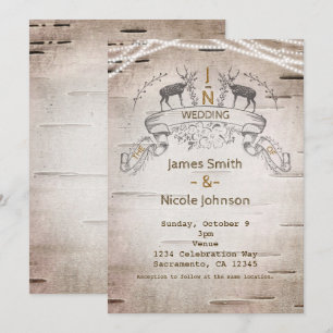 Convites de Casamento de Veado Rústico e Galhos de