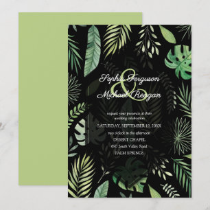 Convites de casamento de verde tropical preto botâ