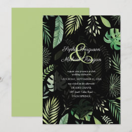 Convites de casamento de verde tropical preto botâ