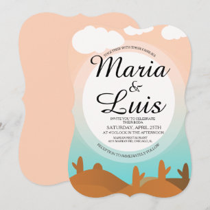 Convites de Casamento Desert Sunrise Cactus Shadow