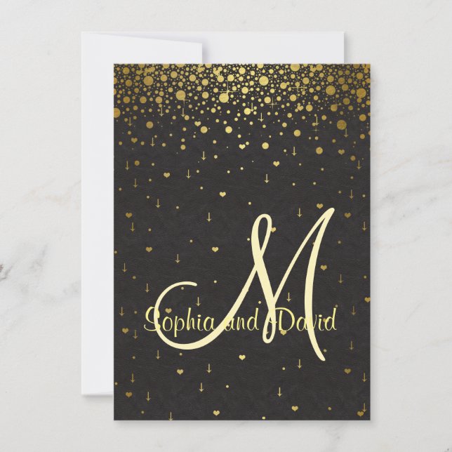 Convites de Casamento  | Dourado Glam Confetti Con (Frente)