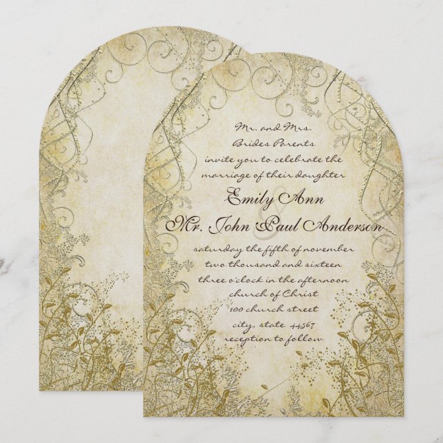 Convites de Casamento Dourado Swirl Gold Metallic (Frente/Verso)