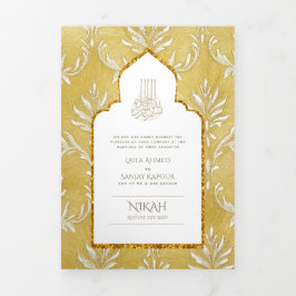 Convites de casamento Dourados islâmicos brancos i