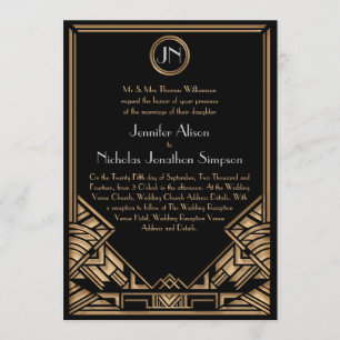 Convites de casamento Dourados pretos do estilo de
