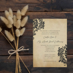 Convites de Casamento Dourados Vintage Preto Damas