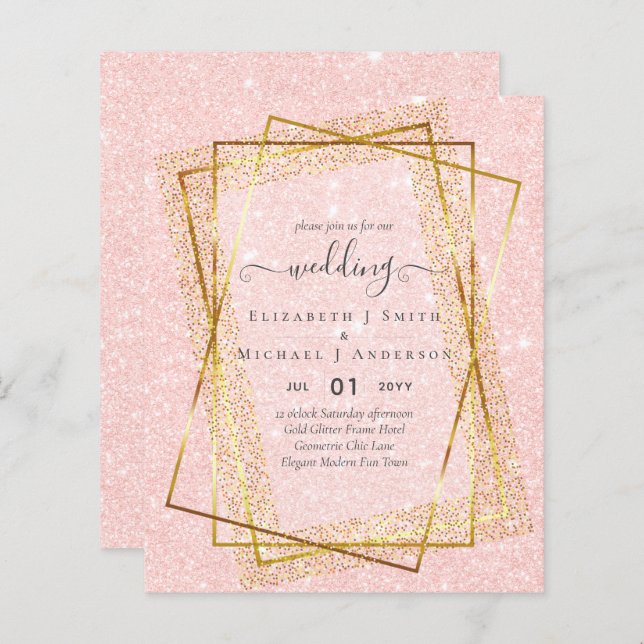 CONVITES DE CASAMENTO ECONÔMICOS  Dourado Glitter  (Frente/Verso)