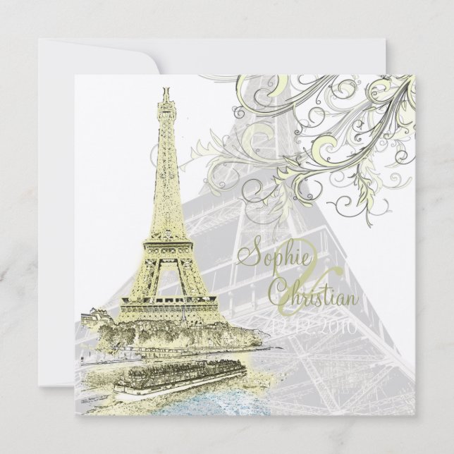 convites de casamento Eiffel Tower+bateau mouche+s (Frente)