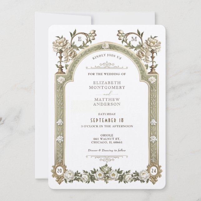 Convites de Casamento Elegância Real Vitoriana (Frente)