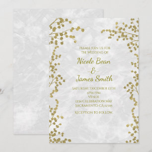Convites de Casamento Elegantes com Flores Dourada