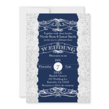 Convites de Casamento Elegantes com Renda Azul e B