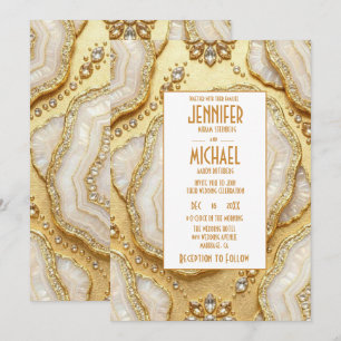 Convites de Casamento Elegantes em Geodo Branco e