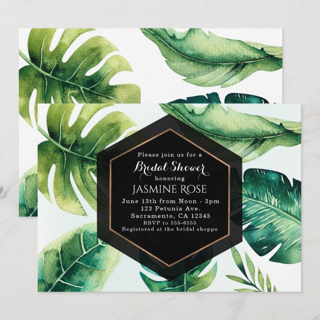 Convites de Casamento Elegantes Folhas Tropicais V (Frente/Verso)