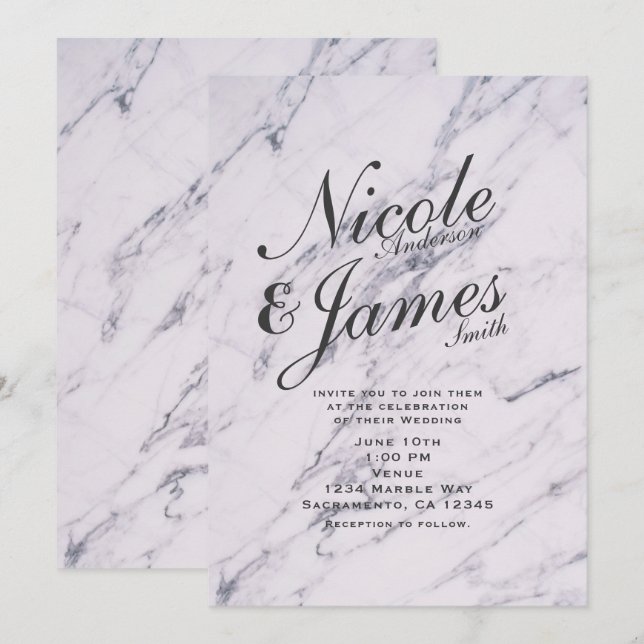 Convites de Casamento Elegantes Mármore Modernos e (Frente/Verso)