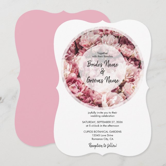 Convites de Casamento Elegantes Peônias Rosa (Frente/Verso)