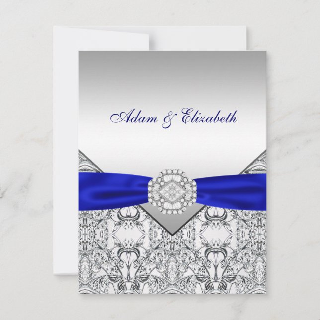 Convites de Casamento Elegantes Prata e Azul Real (Frente)