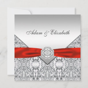 Convites de Casamento Elegantes Prata e Vermelho