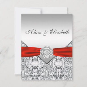 Convites de Casamento Elegantes Prata e Vermelho