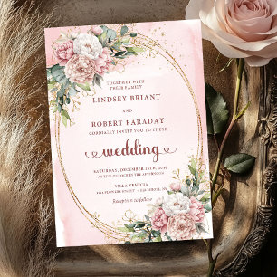 Convites de Casamento Elegantes Rosa Dourado Botan