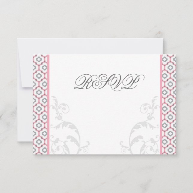 Convites de Casamento Elegantes Rosa e Cinza para  (Frente)