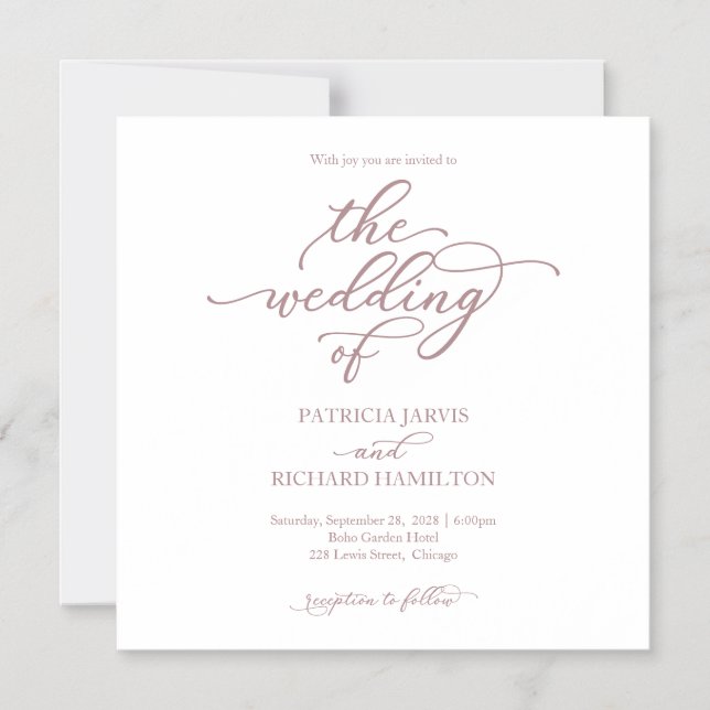 Convites de Casamento Elegantes Rose Gold e Branco (Frente)