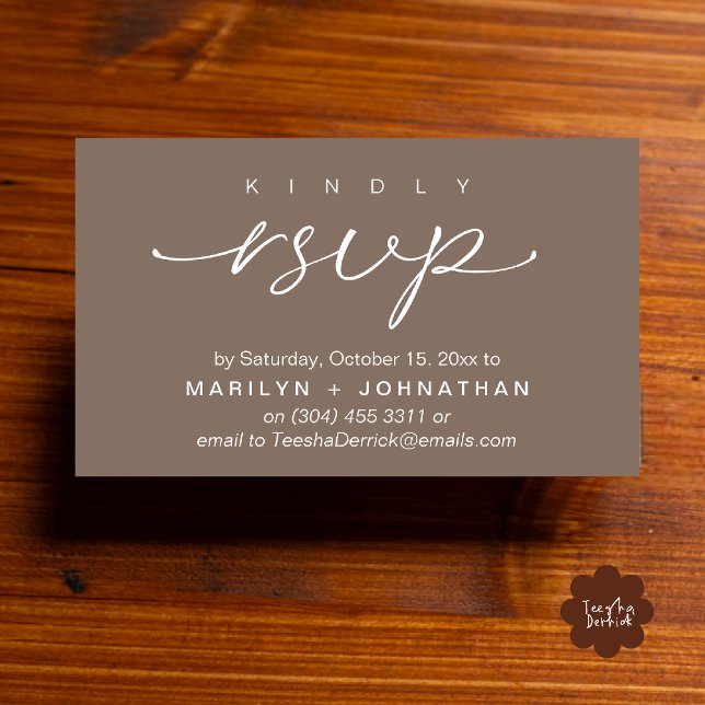 Convites de Casamento Elegantes RSVP via Telefone  (Elegant Wedding Invites RSVP via Phone or Email Card in dark taupe)