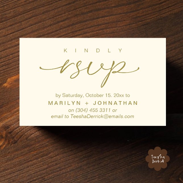 Convites de Casamento Elegantes RSVP via Telefone  (Elegant Wedding Invites RSVP via Phone or Email Card in yellow gold)