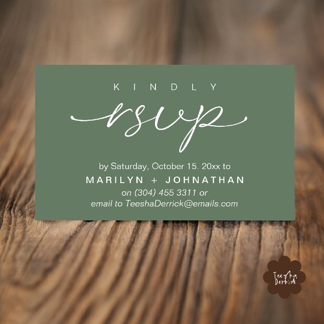 Convites de Casamento Elegantes RSVP via Telefone  (Elegant Wedding Invites RSVP via Phone or Email Card in forest sage green)