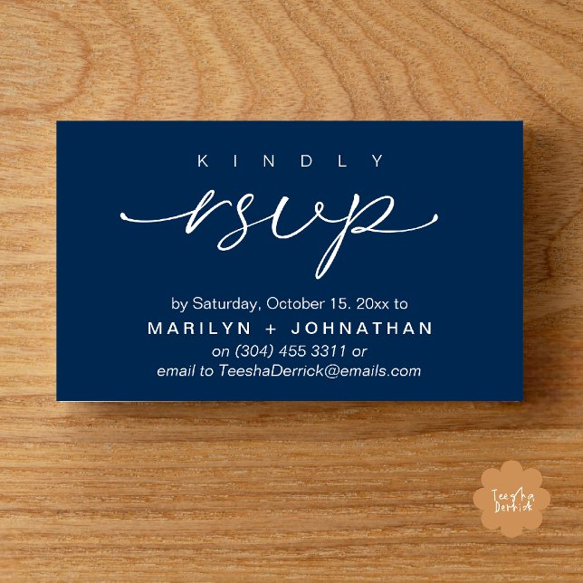 Convites de Casamento Elegantes RSVP via Telefone  (Elegant Wedding Invites RSVP via Phone or Email Card in navy blue)